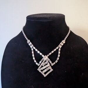 Vintage Rhinestone Silver Necklace